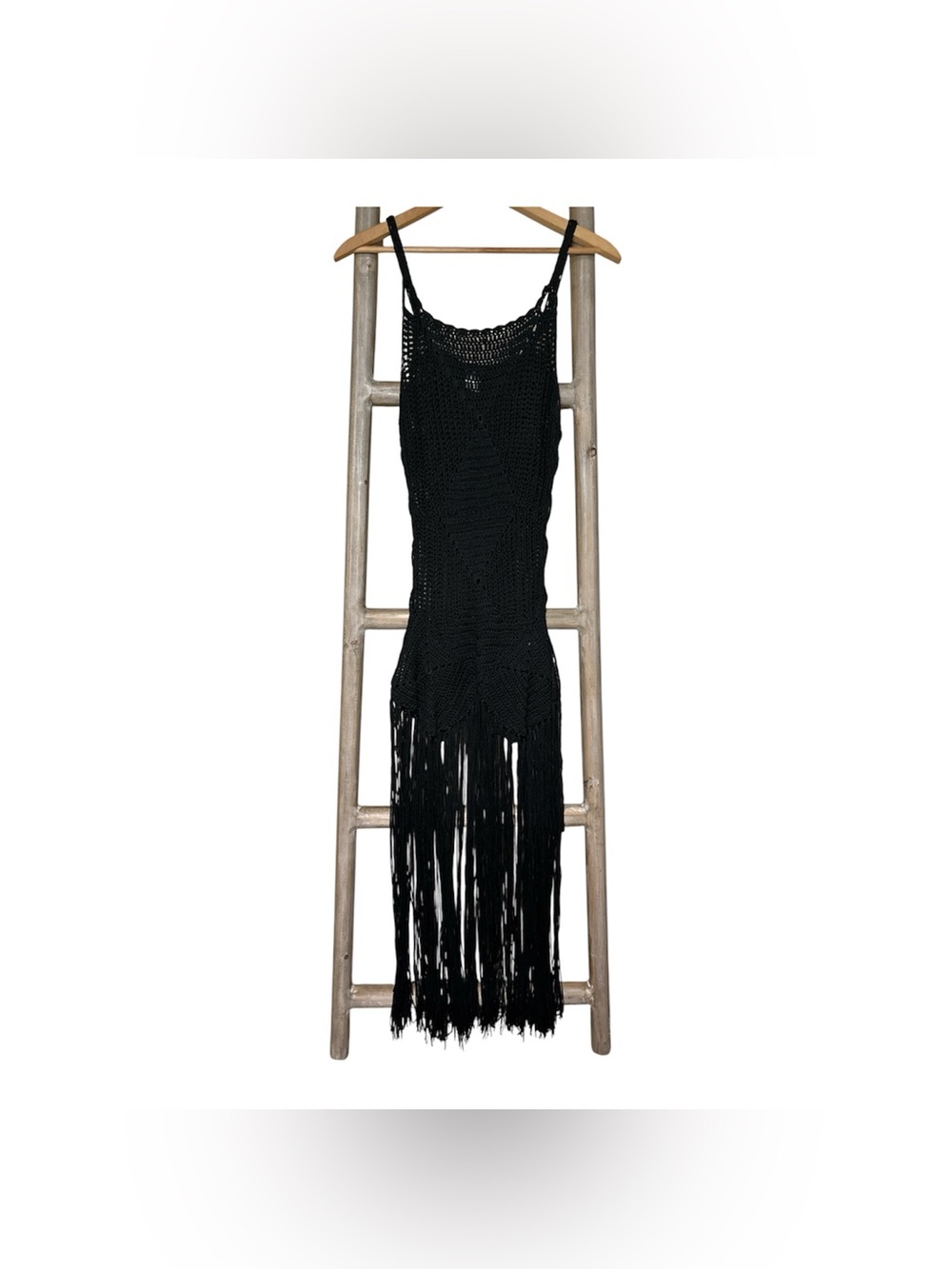 VENUS Black Crochet Fringe Maxi Swim Cover-Up Dress